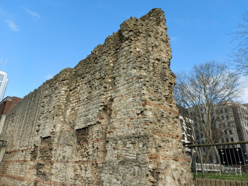 Fragment of the London Wall at Tower Hill Garden. 